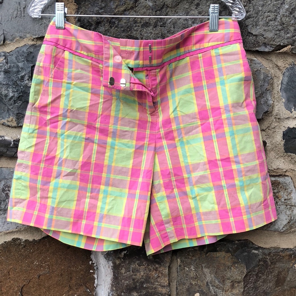Lilly Pulitzer Vintage White Label Plaid Bermuda Shorts in Pink/Green Size 10 - Picture 2 of 7